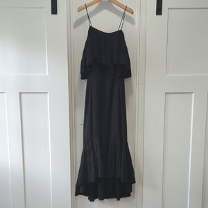 Ann Taylor Black Ruffle Tiered Maxi Dress with Spaghetti Straps Size 8